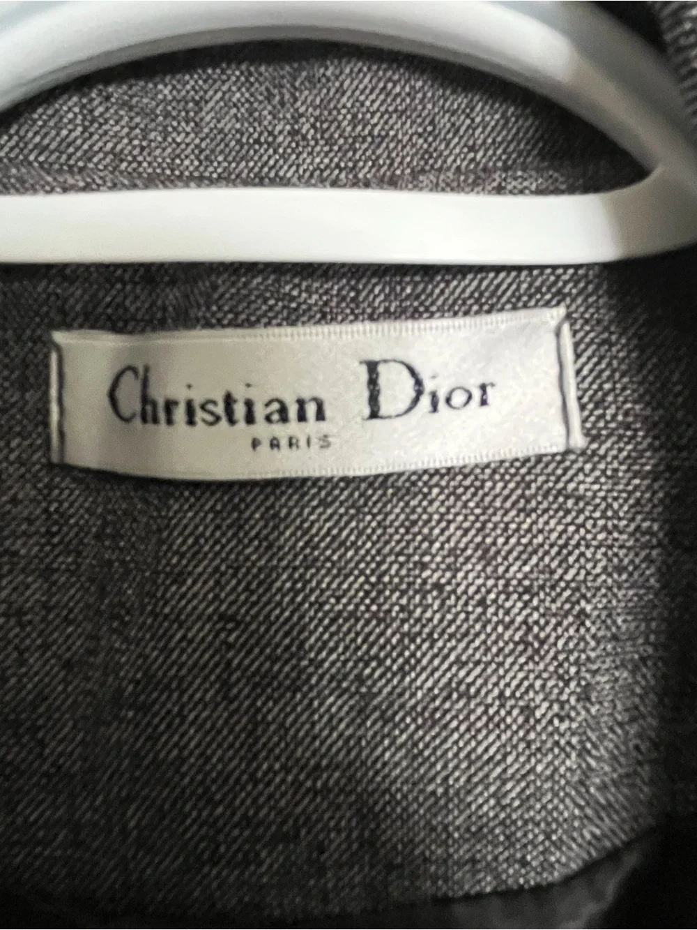 Dior Gray Wool Pea Coat with Black Graphic Lettering